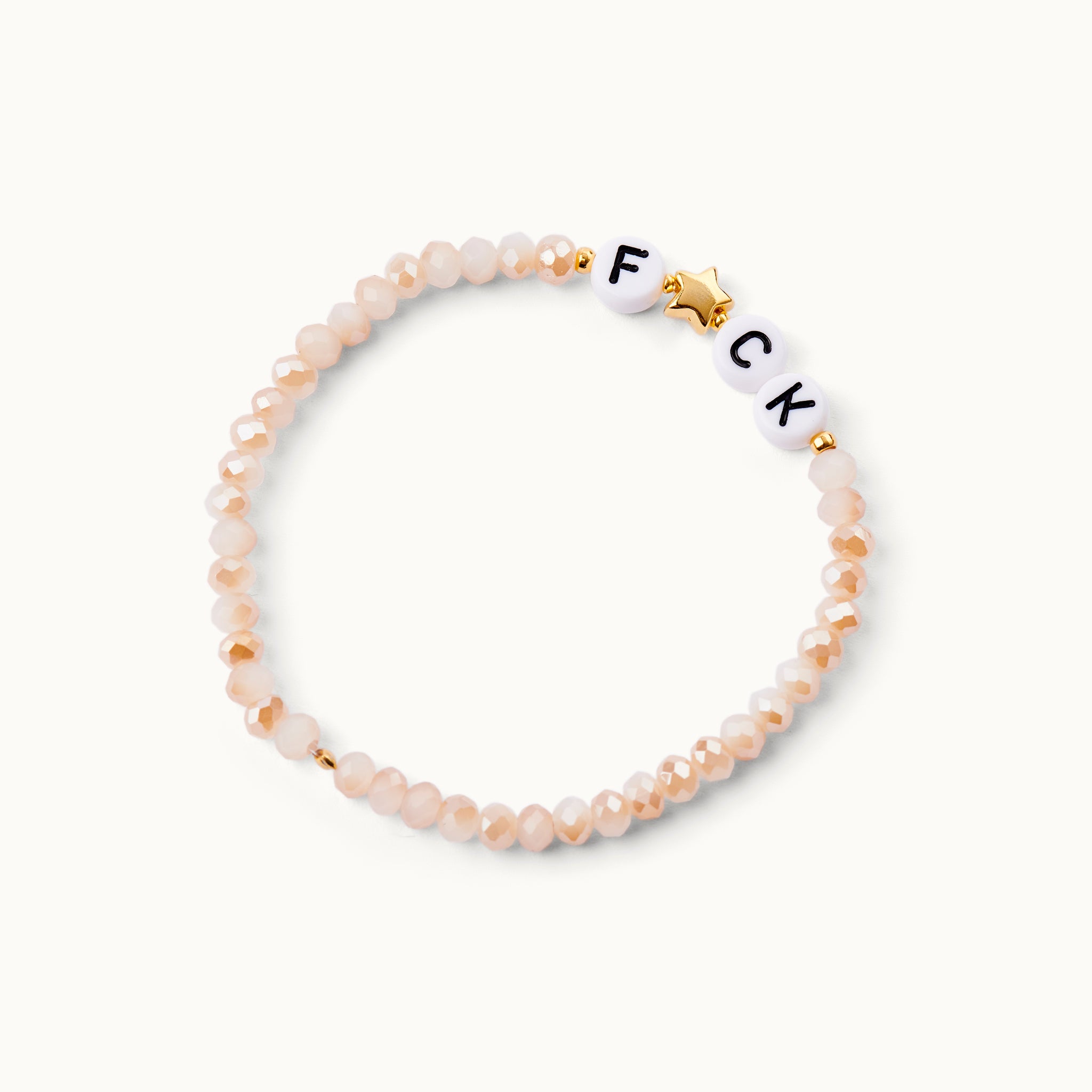 F☆CK  Glasperlenarmband in Nude-Tönen mit Acryl-Perlen und einem 18 Karat vergoldeten Stern sowie 18 Karat vergoldeten Kugeln. 