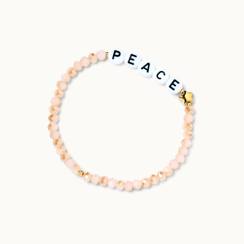 Peace☆ Glasperlenarmband in Nude-Tönen mit Acryl-Perlen und einem 18 Karat vergoldeten Stern sowie 18 Karat vergoldeten Kugeln. 